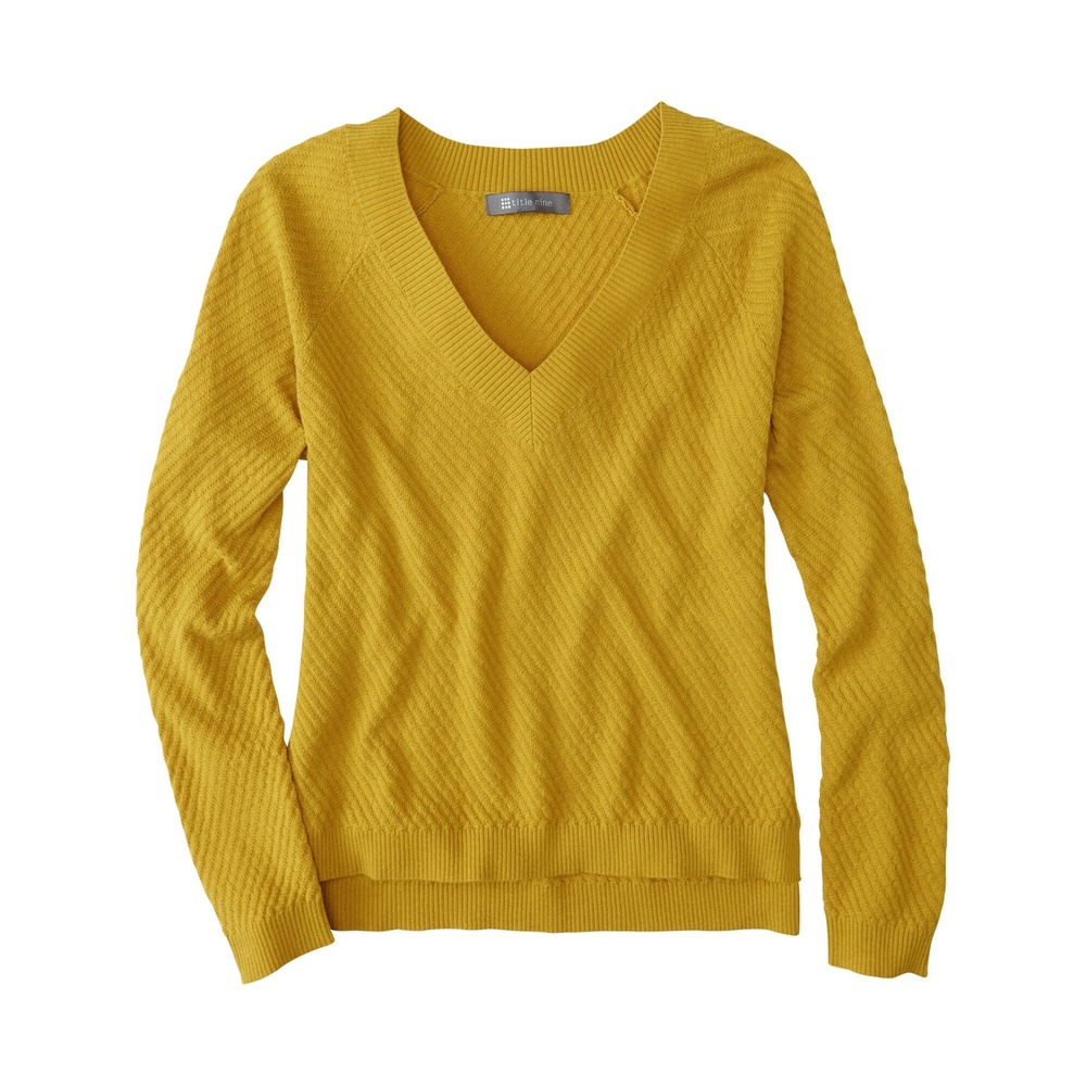 Title‎ Nine Women's 99 V-Neck Textured SweaterWoolicious Yellow Merino Wool- XS